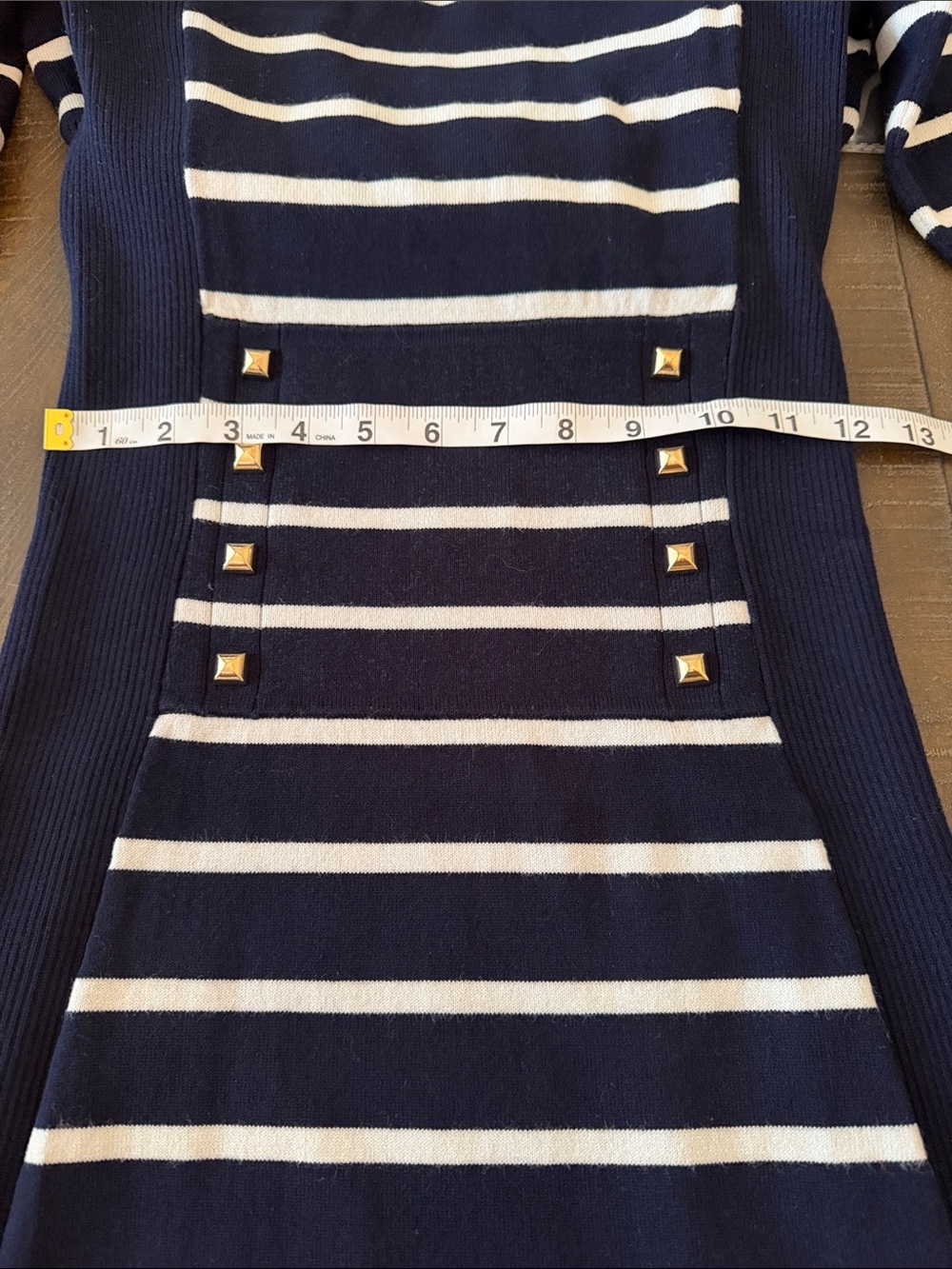 Cache Vintage Nautical Navy And White Striped Jacquard Dress — image 6 of 7